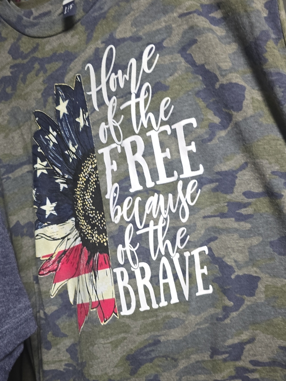 Olive Camo Short Sleeve Graphic Tee - Patriotic Sunflower